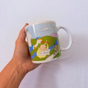 Vintage 80s Papel Freelance "Hi, Mom!" Stork Delivery Baby Shower Coffee Cup